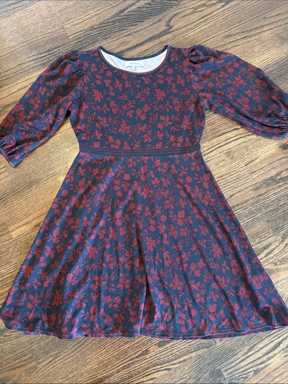 Lark & Ro Navy and Burgundy Floral Fit-and-Flare Mini Dress